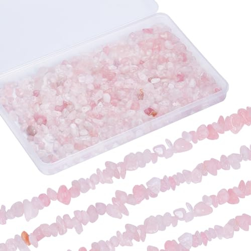 SUNNYCLUE 1 scatola 4 fili Perline di Quarzo Rosa Chip di Quarzo Rosa Chip di Pietra Sfusa Perline di Pietra Filo di Cristallo Burattato Pietra Preziosa Curativa Energetica per Creazione di Gioielli F