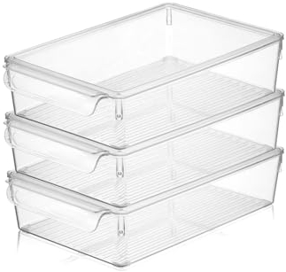 Viwares Kühlschrank Organizer mit Deckel | 3 er Set | Hochtransparente Aufbewahrung für Wurst, Obst & Gemüse | Aufbewahrungsbehälter zum Frischeerhalt | 20 x 32,5 x 7 cm | Geruchsdicht