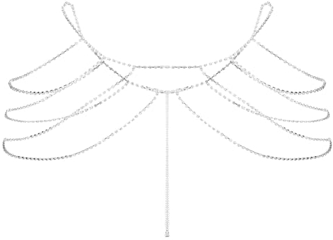 Catena Posteriore con Strass NICENEEDED, Catena di Imbracatura A Spalla di Cristallo, Catena per Collana Da Sposa, Catena per Il Corpo In Argento con Catena A Tracolla per Bikini Sexy