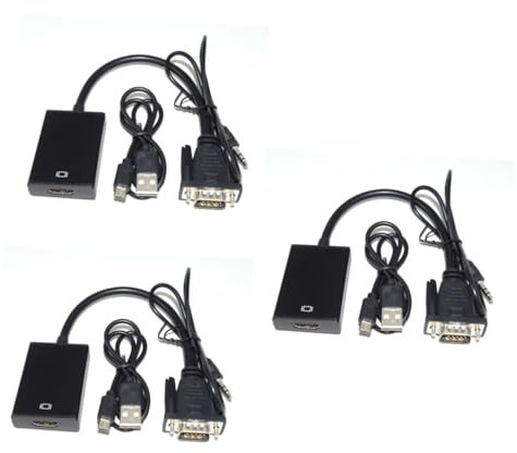 OSALADI 3pezzi Adattatore Vga Con Cavo Audio Convertitore Per Pc Laptop Tv e Proiettori Facile Trasmissione e Alta Qualità Nero