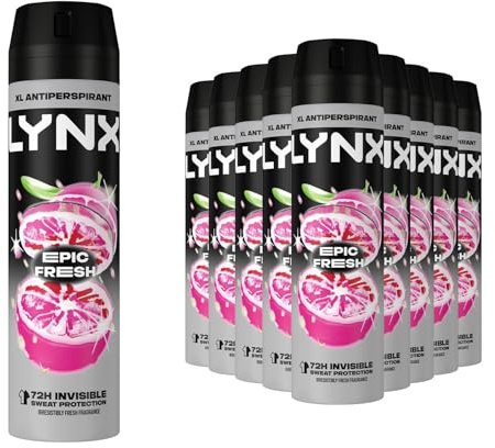 Lynx XL Epic Fresh Antiperspirant Deodorant Spray for Men 200ml Pack of 12 72H Sweat & Odour Protection Grapefruit & Tropical Pineapple Fragrance Lynx Antiperspirant Spray