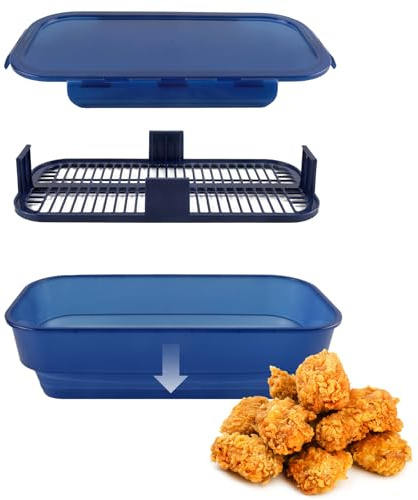 COOK WITH COLOR Collapsible Batter Bowl - Mess Free Breading Shaker Container - Great for Fried Fish, Fried Chicken, Onion Rings, Wings & More, Navy