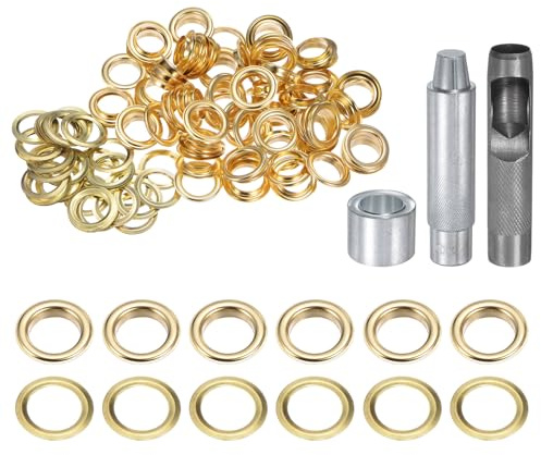 QUARKZMAN 100 st Öljettverktyg 17 mm set med kopparöljetter med hålhålshål, genomföringsverktyg för läderkläder, guldton