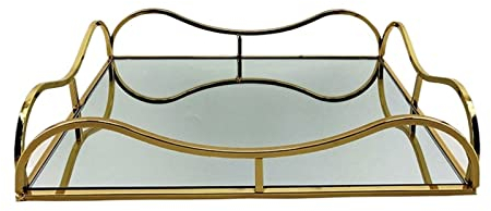 LXYDPZ Frühstückstabletts, Glasspiegeltablett mit goldenem Metallrand, Rotweinteller, Dekorations-Ablagetablett, Wohndekor, Ablagetabletts, Badezimmerkommode