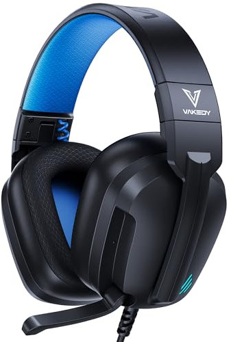 Vakedy Gaming Headset für PS4,PS5,PC,Xbox,Switch,Gaming Kopfhörer mit Mikrofon,High-Definition Kopfhörer mit Geräuschunterdrückung und 3,5 mm Buchse Inline-Bedienelementen – Schwarz/Blau