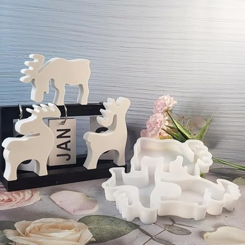Silikonform Weihnachten Elch WISIRENT, 3 Stück Weihnachten Elch Gießform Weihnachten, Weihnachten Silikonform Elch, Weihnachtskerze in Form Eines Elchs für Diy Weihnachten Kerze, Handwerk