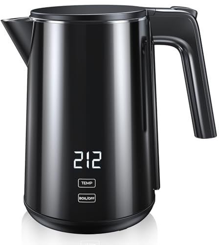 Electric Kettle, 1.0L 1200W Fast Heat with Auto Shut-Off, Boil-Dry Proof, 7 Temperature Control Teapot, Double Wall Stainless Steel Water Boiler Heater, 4H Keep Warm, Cool Touch Coffee Tea Pot, Black