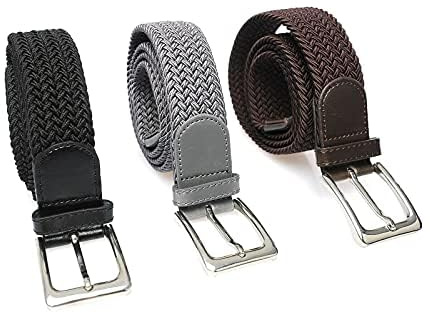 Matec Patent Trades UG 3 stycken stretchbälte med 105 cm total längd och 3,5 cm brett elastiskt flätat stretchigt 1 x svart 1 x brun och 1 x grå., svart, 35