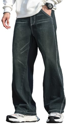 Zewool Jeans Baggy Hip Hop per Uomini,Jeans Skater a Gamba Larga,Pantaloni in Denim a vestibilità Loose Vintage Gamba Dritta vestibilità Rilassata Skateboard Y2K Streetwear,B12 Blu retrò,XL