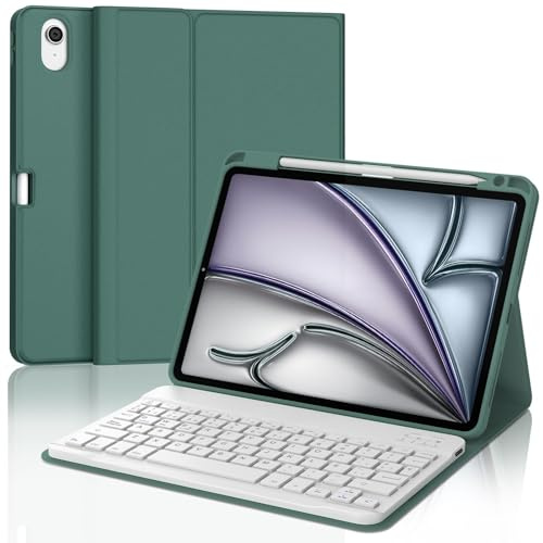 IVEOPPE Funda Teclado iPad Air 11 M4 2026/M3 2025/M2 2024, Cover con Teclado Español Ñ Bluetooth Magnética Desmontable para iPad Air 11 Pulgadas M4 2026/M3 2025/M2 2024, Verde Oscuro