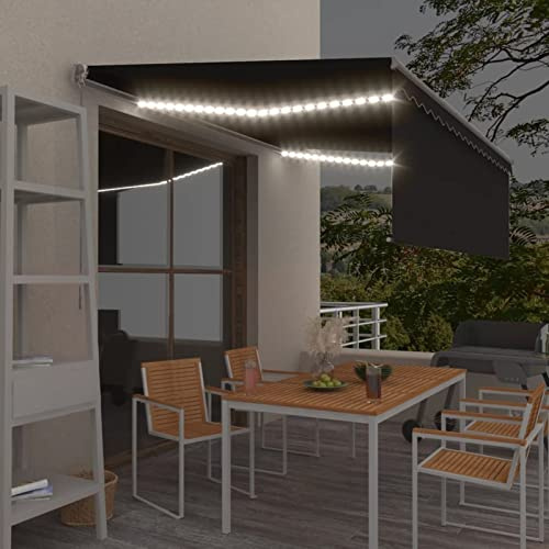 IKAYAA Toldo Manual Retráctil con Persiana y LED 4 x 3 m, Toldo Enrollable Aluminio y Poliéster,Toldo Completo con Manivela, Toldo Manual para Balcón Antracita
