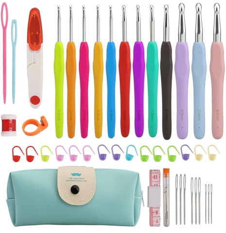Lrocotanc Set di Uncinetti 44 Pezzi - 12 Misure Kit per Principianti - Impugnatura Ergonomica Morbida - Kit Uncinetto - Accessori per Uncinetto Colorati - Con Borsa Portaoggetti
