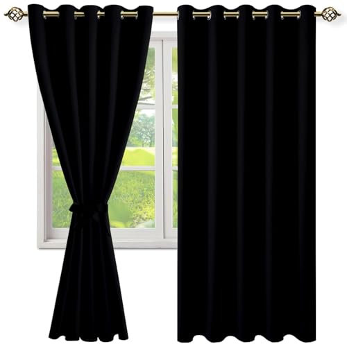 NINGBAI Vorhang Blickdicht Gardinen Thermovorhang 120 x 220 cm Einfarbige/Winter Extra Warm/Modern Balkontür Gardine mit Ösen Vorhänge für Schlafzimmer, Schwarz