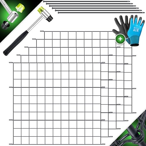 KESSER® Recinzione da giardino, set completo di 5 recinti dritti, con guanti, 1 martello + 6 barre di fissaggio, recinzione per giardino, recinzione, set di recinzioni per animali