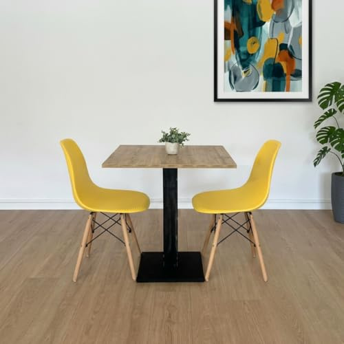 Generico Tavolo Bar Bistrot Ristorante Quadrato con Piede Centrale 60/70/80 cm Colori Assortiti (Aspen Oak - Nero, 60x60)