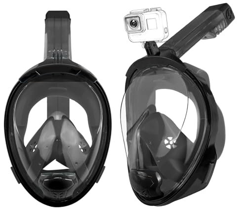 Aischens Maschera da Snorkeling per Adulti, Maschera Subacquea Unisex con Visuale Panoramica 180°, Anti-Fog & Anti-Perdite, Compatibile con Fotocamere Sportive, Maschera per Immersioni (Nero)