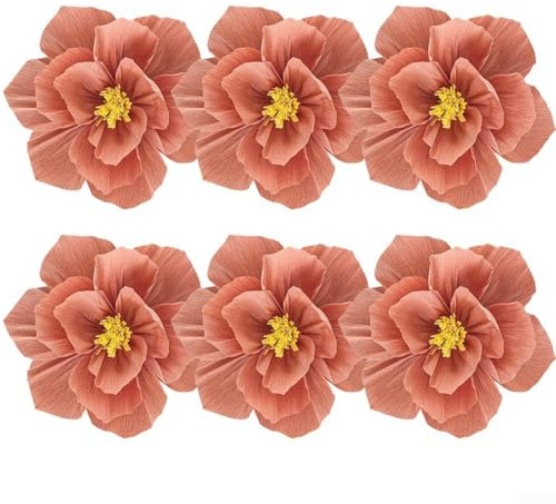 Künstliche Blumen, handgefertigt, 3D-Krepppapier, 6 Stück, künstliche Blumendekorationen für Hochzeit, Party, Heimdekoration, 20 cm Durchmesser (Pulver in 1 Farbe)