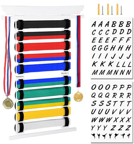 TOLIDA Kampfsportgürtel-Organizer,Kampfsport Gürtelhalter aus Bambus, Karate Gürtel Präsentationsständer für 10 Belt von Jodu, Taekwondo, Karate, Aikido, als Kampfkunst Geschenk und Souvenir Weiß