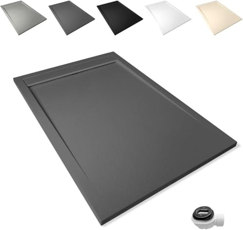 Plato de Ducha Antideslizante 70x150cm - Resina Resistente a Agentes Químicos - Antibacteriano - Incluye Rejilla Desagüe y Válvula Sifón - Ral 7021 Grafito