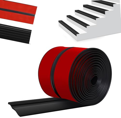Vefhby 6m Treppenkantenprofil Selbstklebend, Treppenkanten Antirutsch Flexible Gummistufen Rutschfeste Treppenstufe Treppenkantenschutz für Außen und Innenbereich (Schwarz)