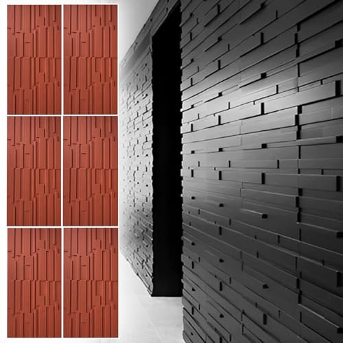Innovz Panneau Mural Decoratif Panneaux Muraux Décoratifs 3D Texturés Effet Bois, 60 X 120 X 1,2 Cm, Revêtement Mural en PU, Panneaux Muraux Intérieurs et Extérieurs Imperméables(Red,6pcs)