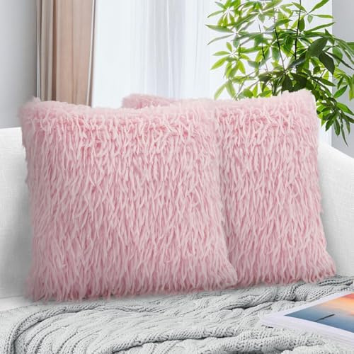 ACUSHLA Juego de 2 fundas de cojín esponjosas de 45 x 45 pulgadas, de piel sintética de lujo, fundas de cojín decorativas modernas y peludas para decoración del hogar, sofá, sala de estar, cama y
