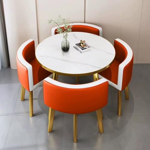 Kleines Kaffee-Esstisch- und Stuhlset für 4 Personen, Clubtisch- und Stuhlset für den Büroempfangsraum, Konferenztisch mit Stuhlset, platzsparende Möbel, für die Lounge (Farbe: PU-Leder-9)