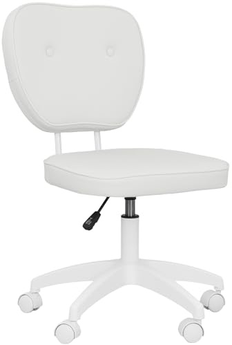 Vinsetto Silla de Escritorio Tapizada en PU Silla de Oficina Giratoria con Altura Ajustable sin Brazos Carga 120 kg para Estudio Dormitorio 46x59x82-92 cm Blanco