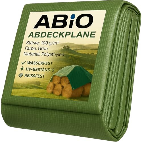 Abio Abdeckplane 3x4m Grün 100g/m² Wasserdicht mit Ösen Plane Gewebeplane Tarp Schutzplane für Haus & Garten Holz Gartenmöbel Camping Haus