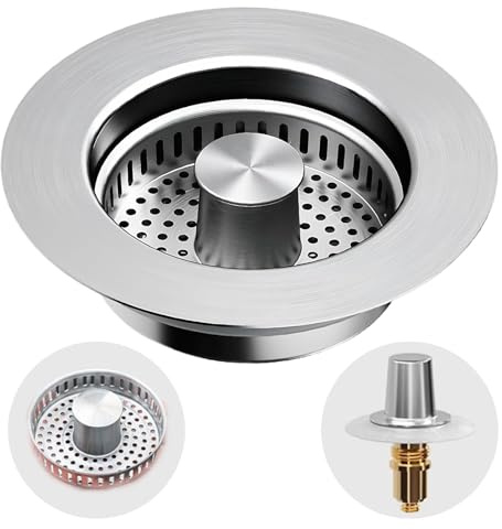 Waschbeckenstöpsel Pop Up Stöpsel für Spülbecken 3-in-1 Abflussstopfen Küchenspüle mit 304 Edelstah Spülbecken Bohrung 76-81mm, Tiefe > 37mm