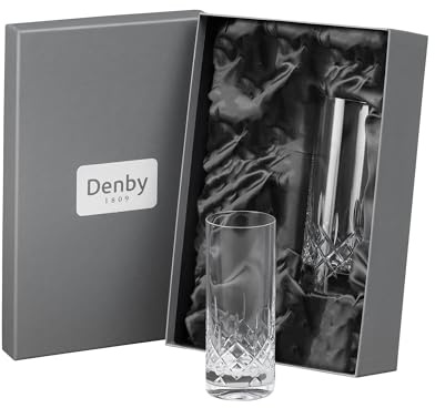Denby - Celeste Crystal Large Tumbler Glasses Set of 2-370ml Highball, Lead-Free, Hand Blown, Hand Cut Design - Juice, Water Glass - Dishwasher Safe - Tall Cocktail Glasses with Gift Box