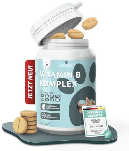 Vitamin B Komplex Hund & Katze [MADE IN GERMANY, ZUCKERFREI & LABORGEPRÜFT] Alle 8 B Vitamine für Hunde B1, B2, B3, B5, B6, B9, B12, K3 unterstützt Nerven, Energie, Fell & Immunsystem (60g (1er Pack))