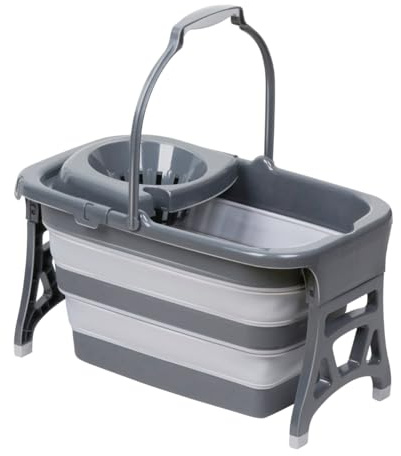 Dirt Devil Cubo de fregona Plegable de 20 litros - Cubo de fregona con escurridor - Espacio Ahorro Cubo de Limpieza - Mopper portátil para Suelos - Gris Blanco
