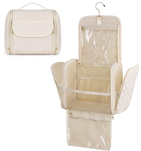 HOTUT Kulturtasche zum Aufhängen,Kulturbeutel Herren Damen Gross mit Henkel hängend und drehbarem Metallhaken,Groß Kulturbeutel Damen Gross Kulturtasche Zum Aufhängen für Camping Reisen(Beige)
