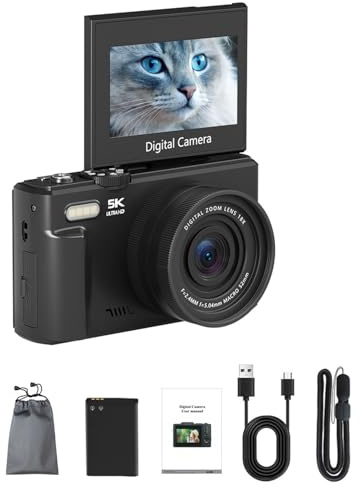 Optinexo - Optinexo Appareil Photo, Optinexo 4K Digital Compact Camera, Vidéo Ultra-définition 5K, grossissement numérique Exceptionnel de 18x, écran entièrement articulé à 180° (Noir)