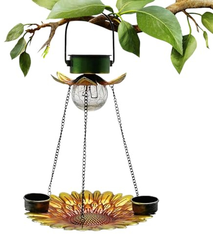 para pájaros con energía solar-estación de bebedero y para colibríes 2 en 1, Baño de aves al aire libre con luz solar, Suministros para mascotas colgantes |