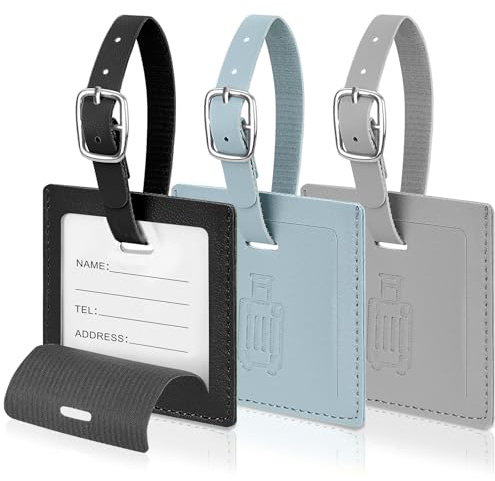 Romon Kofferanhänger 3 Stück Aus Weichem Pu-Leder, Namensschild Koffer Mit Adressschild Zum Schutz Der Privatsphäre, Langlebiges Reisezubehör Für Flugreise Und Kreuzfahrt, 7,5 X 7,5 Cm