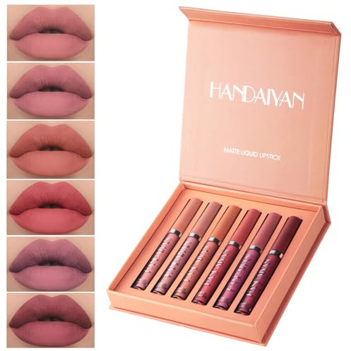 Flintronic 6 Couleurs Rouges à Lèvres Liquide Mat, Ensemble de Brillant à Lèvres Longue Tenue, Effet Mat Fondu, Imperméable Longue Durée, Coffret Cadeau pour Femme