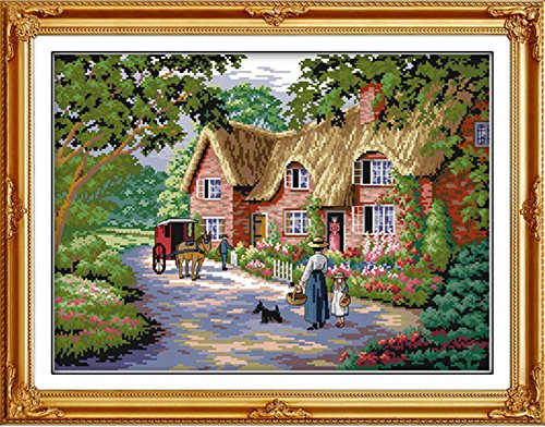 Cleana Arts korsstygnssats, liv på landsbygd, 14 karat 2 strängar stämplade broderisatser, 47 cm × 36 cm