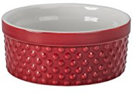 BIA Cordon Bleu 1-Quart Porcelain Hobnail Textured Round Souffle Dish, Red/White