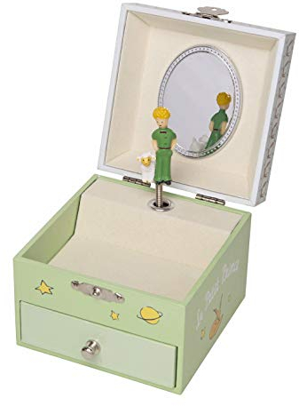 Trousselier - Der kleine Prinz St Exupery - Schatzkiste & Musikschmuckdose - Spieluhr - Ideales Kindergeschenk - Phosphoreszierend - Leuchtet im Dunkeln - Farbe grün