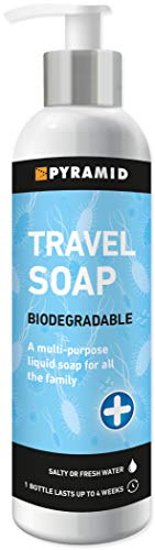 Pyramid Multipurpose Travel Soap 250ml, Biodegradable Liquid Hand Soap & Body Wash for Backpacking, Camping & Travel, All-in-One Soap for Hands, Hair, Clothes & Dishes, Concentrated Multi Purpose Soap