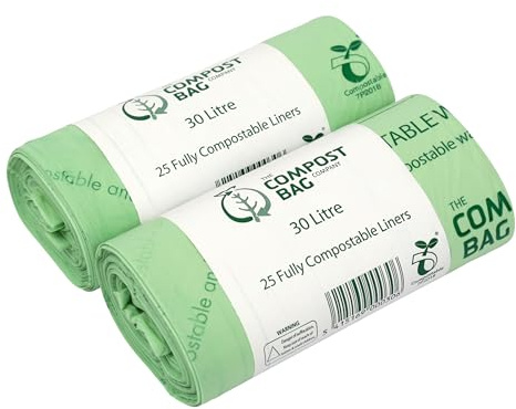 30 Litre x 50 Compostable Caddy Bags - Compost Bag Kitchen Food Waste Compost Liners 30L - EN 13432 - Compost Bag Pedal/Kerbside Bin Bags with Composting Guide