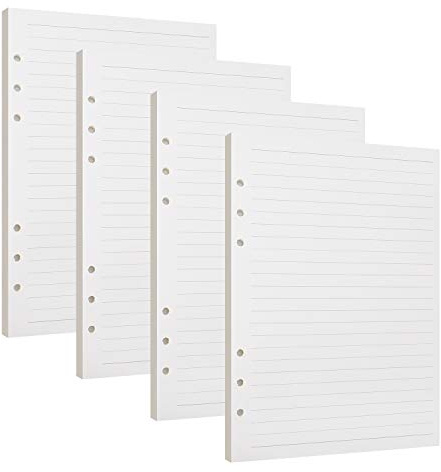 Horizontale Linie Papier A5 6 Löcher Nachfüllpapier Leere Nachfüllseiten Refill Paper Ersatzblätter für Filofax A5 Notizen DIY Bullet Journal Skizze Malerei 4 Packung, Insgesamt 180 Blätter