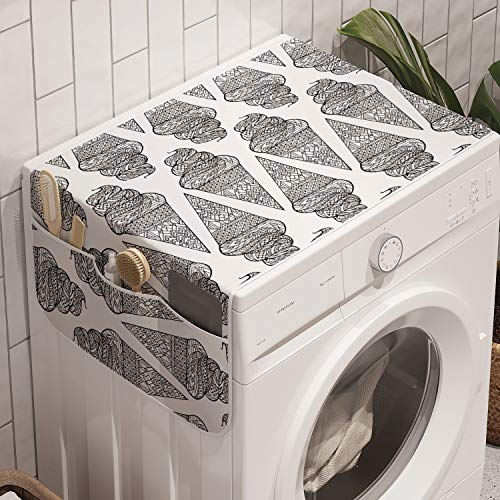 Lunarable Zentangle Washing Machine Organizer, Abstract Design Ice Creams and Cones Boho Ornamental Doodle, Anti-slip Fabric Cover for Washers and Dryers, 47 x 18.5, Grey Charcoal