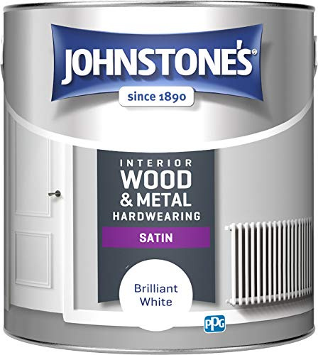 Johnstone's - Hardwearing Satin Wood & Metal Paint - Brilliant White - 2.5L | Satin Finish, Interior & Exterior Wood & Metal, Solvent Based Formula, 35m2 Per Tin
