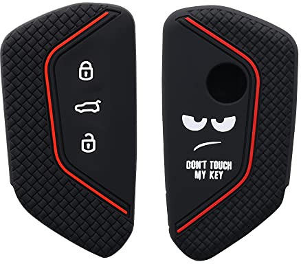 kwmobile Autoschlüssel Hülle kompatibel mit VW Golf 8 3-Tasten Autoschlüssel Hülle - Schlüsselhülle Don't Touch My Key Weiß Schwarz Rot