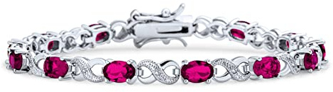 Bling Jewelry Bracciale Tennis da Donna con Zirconia Cubica Simulata Rosa Tourmalina 9CT AAA Ovale CZ Simbolo Infinito Milgrain Placcato Argento