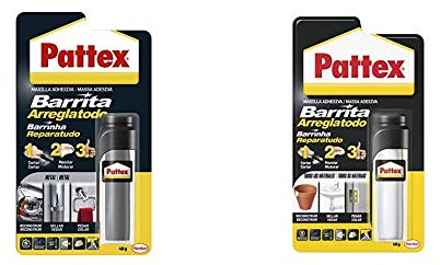 Pattex Barrita arreglatodo, masilla adhesiva para sellar, pegar, metal, 48gr + Barrita Arreglatodo Masilla bicomponente extrafuerte, pasta moldeable para pegar y reparar