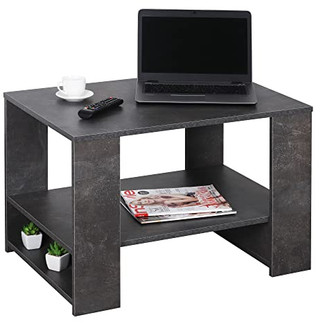 RICOO Couchtisch mit Stauraum Wohnzimmertisch Holz WM090-BG Coffee Table 72 x 50 x 50 cm Tisch Wohnzimmer Sofatisch klein Couch Betongrau